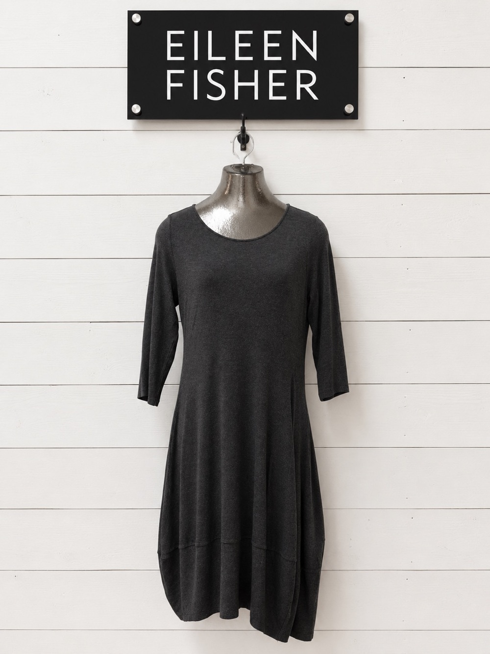 EILEEN FISHER Charcoal Gray Jersey Balloon Dress Size M